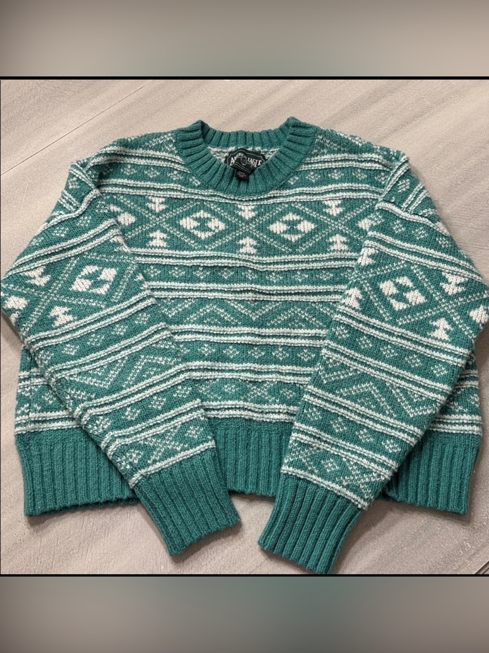 American Eagle Outfitters Fairisle Snowdrift Cropped Crewneck Medium